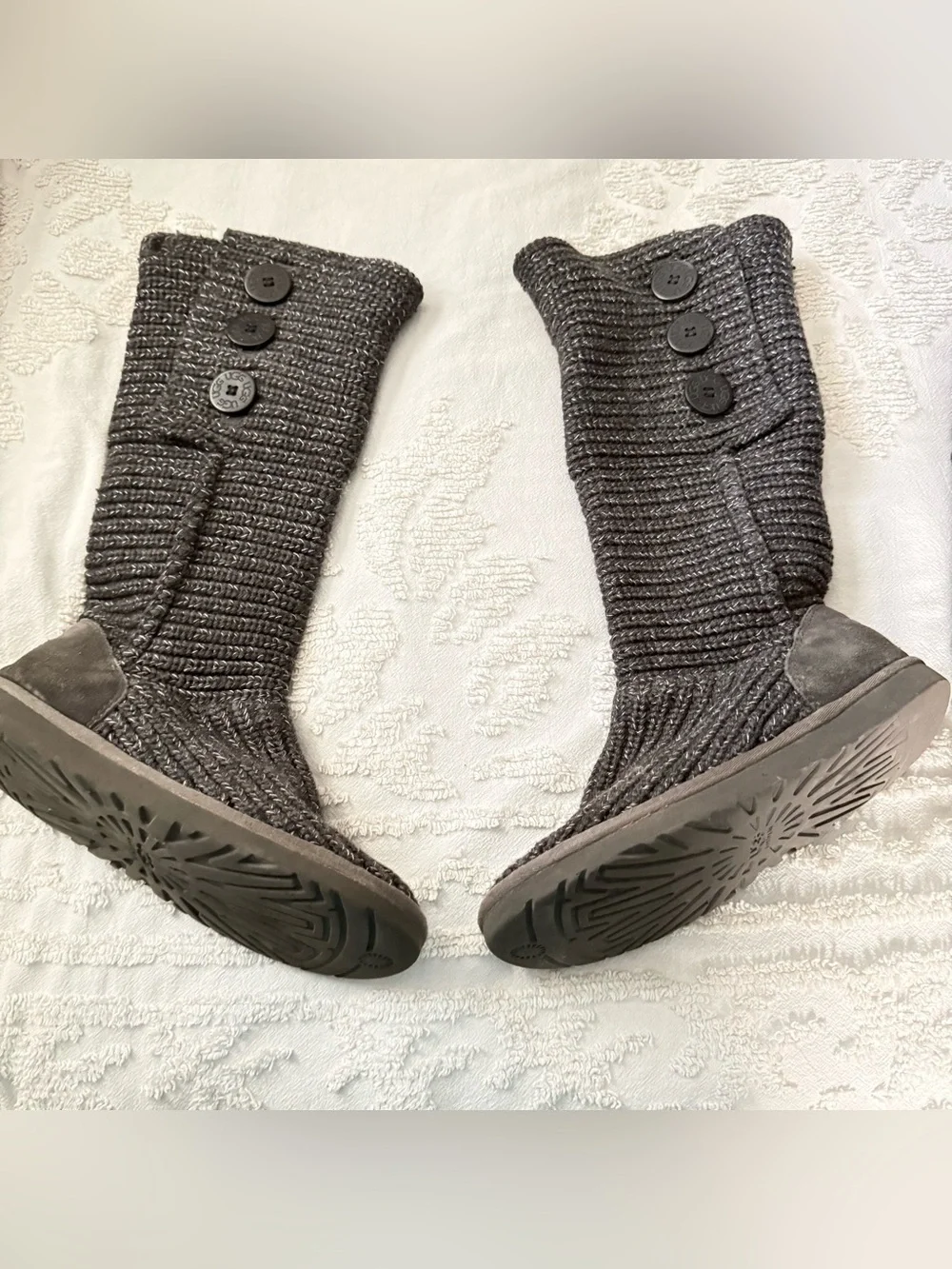 UGG Gray Knit Button Knee-High Boots
